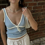 Deep V-Neck Stylish White Seam Top image 20