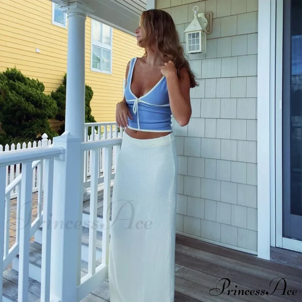 Deep V-Neck Stylish White Seam Top image 25