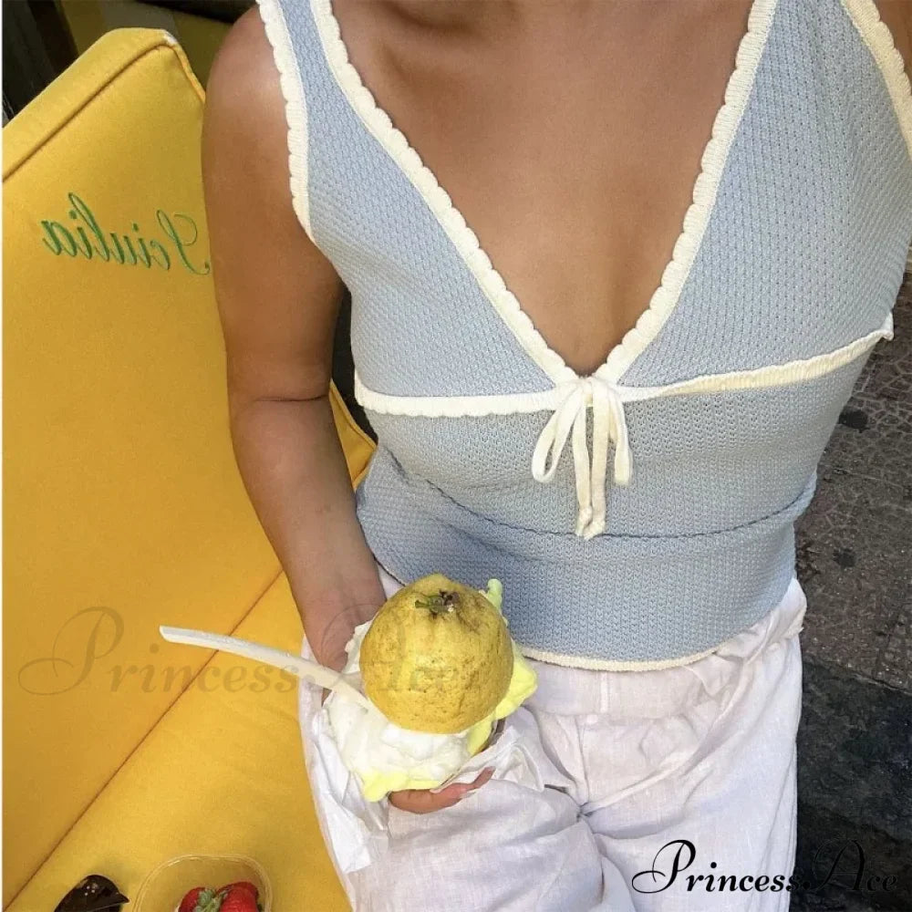 Deep V-Neck Stylish White Seam Top image 22