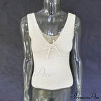 Deep V-Neck Stylish White Seam Top image 28