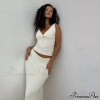 Deep V-Neck Stylish White Seam Top image 10
