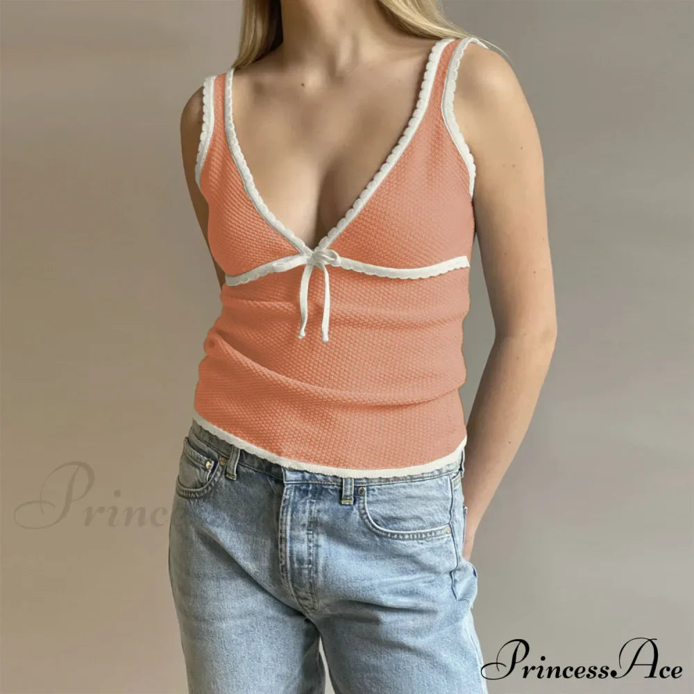 Deep V-Neck Stylish White Seam Top image 4