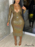Deep V Neck Trendy Lace Up Midi Dress image 1