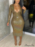 Deep V Neck Trendy Lace Up Midi Dress image 1