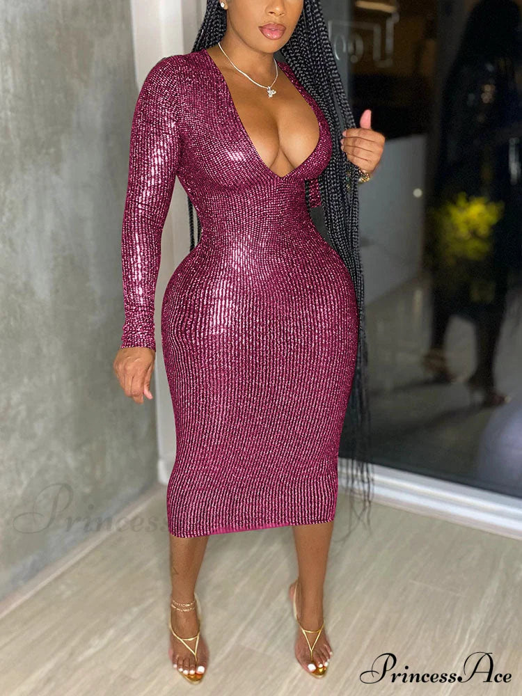 Deep V Neck Trendy Lace Up Midi Dress image 9