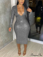 Deep V Neck Trendy Lace Up Midi Dress image 7