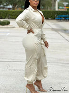 Deep V Shawl Collar Bishop Sleeve Jumpsuit image 2
