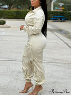 Deep V Shawl Collar Bishop Sleeve Jumpsuit image 4