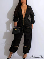 Deep V Shawl Collar Bishop Sleeve Jumpsuit image 7