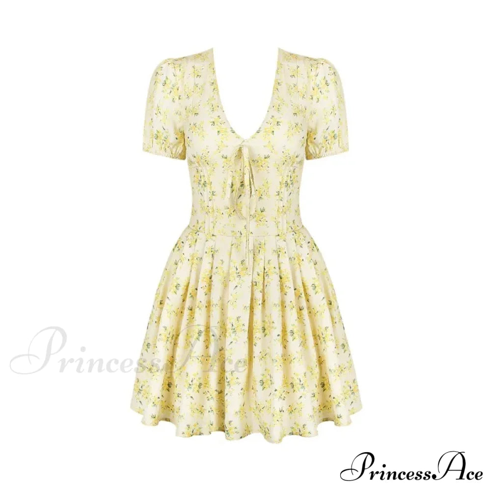 Deep V Short Sleeve Mini Women's Lined Fashion Ball Gown Club Party OutFit Summer Floral Dress image 4