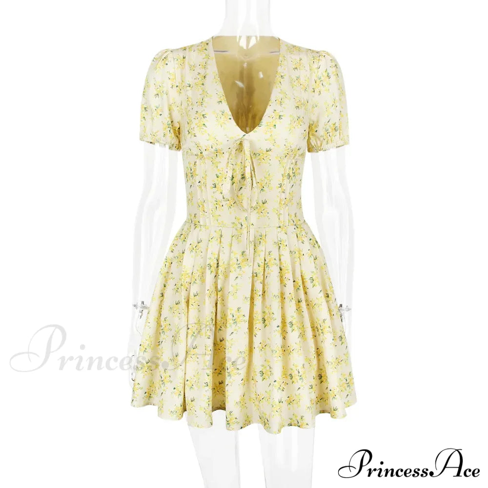Deep V Short Sleeve Mini Women's Lined Fashion Ball Gown Club Party OutFit Summer Floral Dress image 7