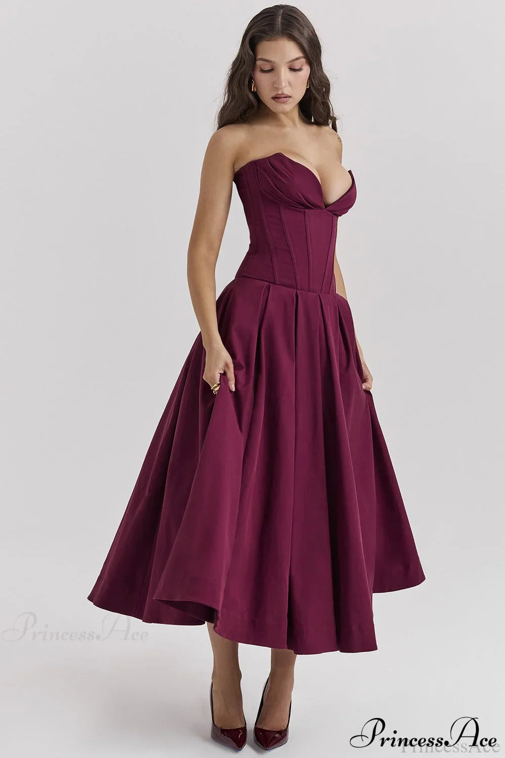 Deep V Strapless Bodycon Low-Waist Party Dress image 2