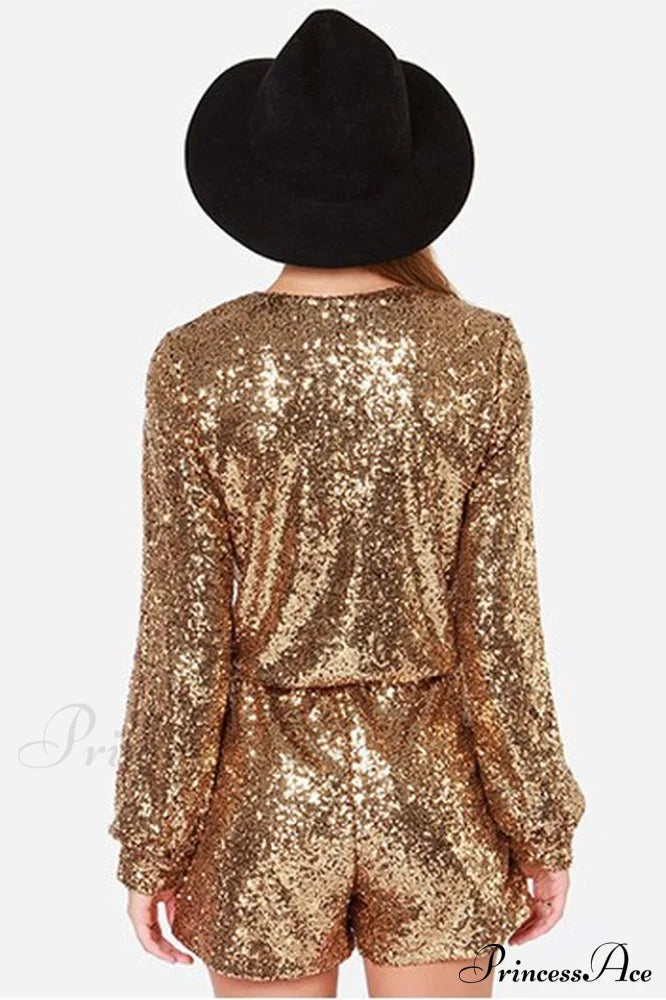 Deep V Stylish Sequin Shining Romper image 2
