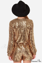 Deep V Stylish Sequin Shining Romper image 2