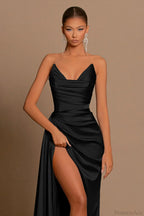 Deep V Waist-Cinched Satin Split Bodycon Party Dress image 4