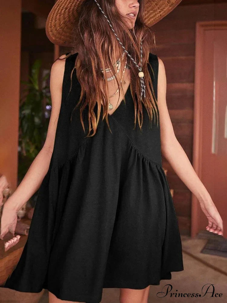 Deep V Wide Charming Strap Mini Tank Dress image 5