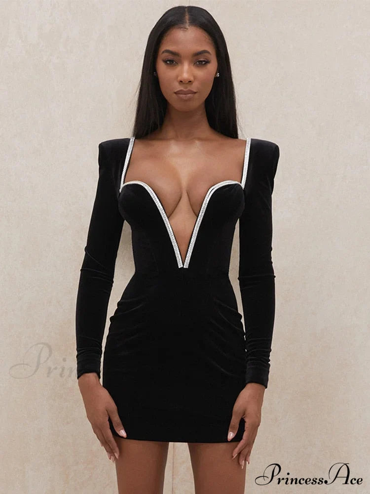 Deep Winter Neck V Gown with Diamante Crystal and Velvet Party Detail image 1