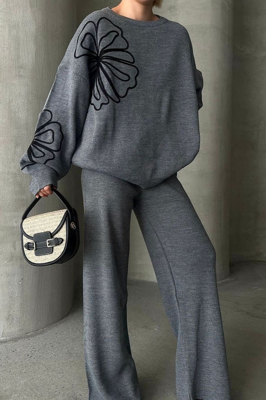 Casual Round Neck Knit Sweater with Pants Two Piece Set image 6