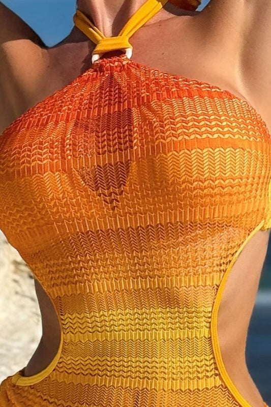 Lace Cutout Halter One Piece Swimwear image 3