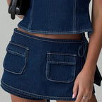 Denim Bow Knot Patchwork Skirt image 8