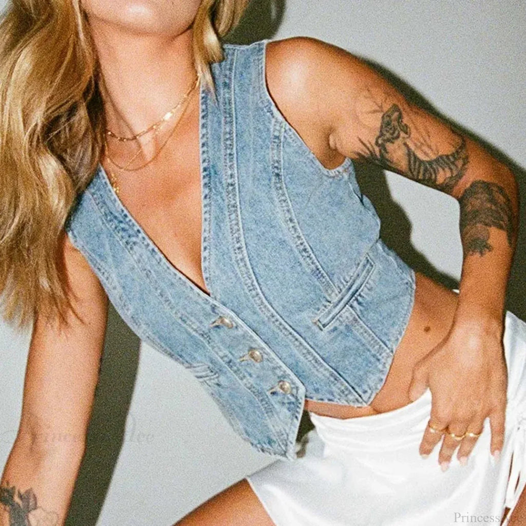 Denim Button Chic Crop Top image 1