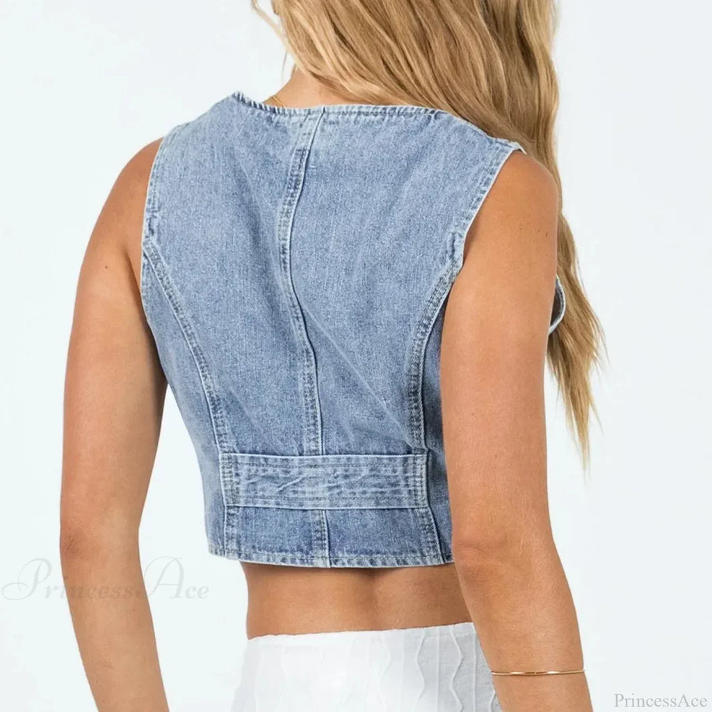 Denim Button Chic Crop Top image 5
