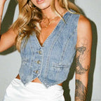 Denim Button Chic Crop Top image 2