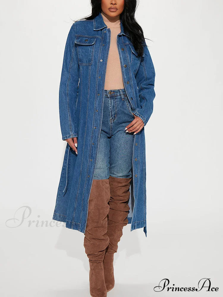 Denim Button Graceful High Split Skirt image 1