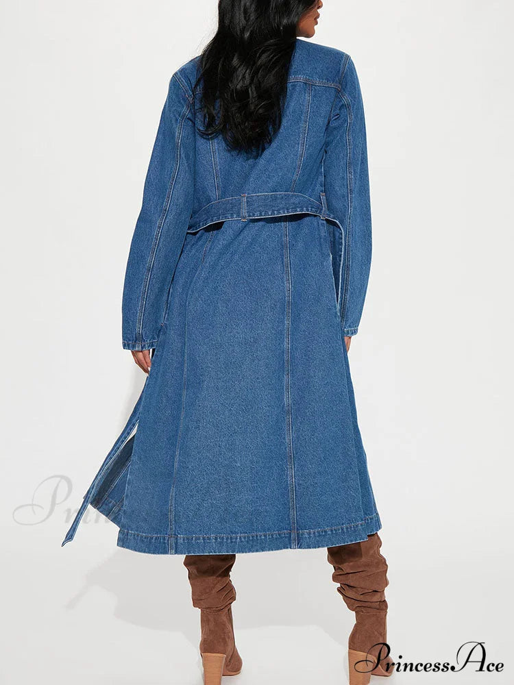 Denim Button Graceful High Split Skirt image 3