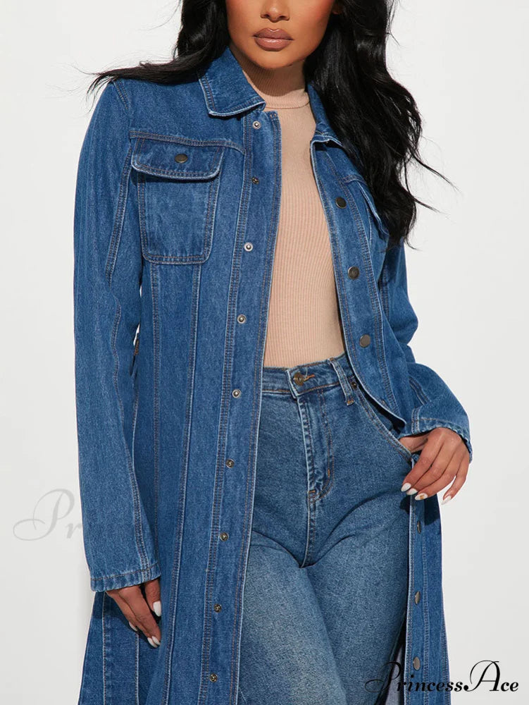 Denim Button Graceful High Split Skirt image 2
