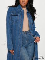 Denim Button Graceful High Split Skirt image 2