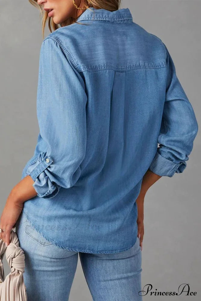 Denim Button-Up Blouse image 3