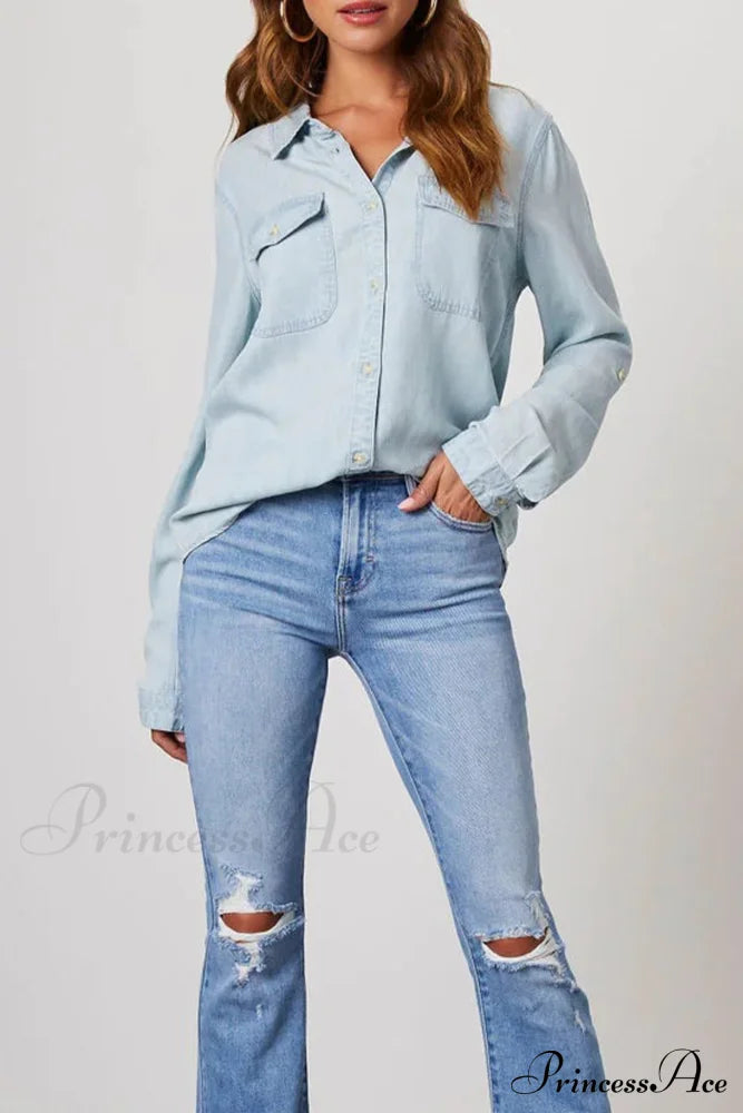 Denim Button-Up Blouse image 10