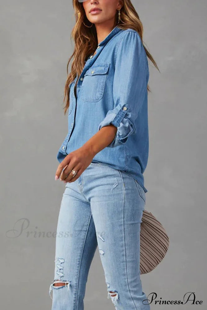 Denim Button-Up Blouse image 5