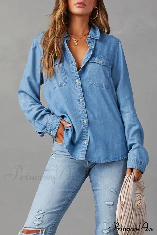 Denim Button-Up Blouse image 4