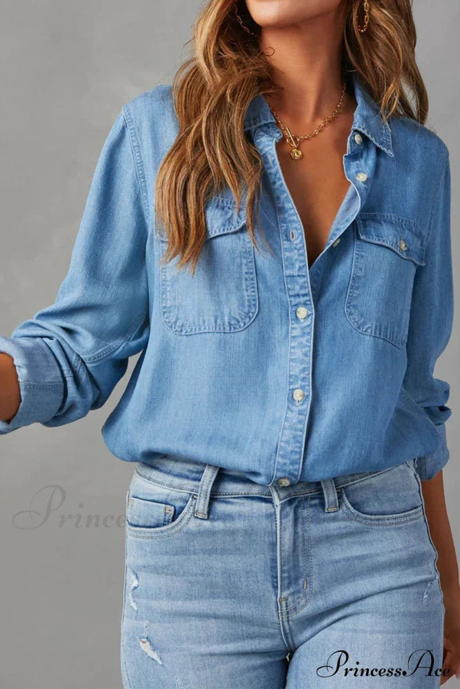 Denim Button-Up Blouse image 2