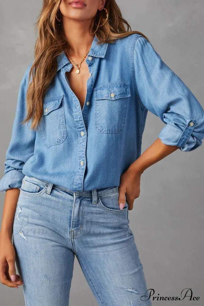 Denim Button-Up Blouse image 1