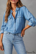 Denim Button-Up Blouse image 1