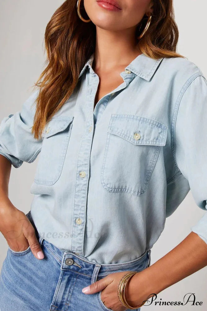 Denim Button-Up Blouse image 8