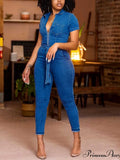 Stylish Vintage V-Neck Denim Jumpsuit image 1