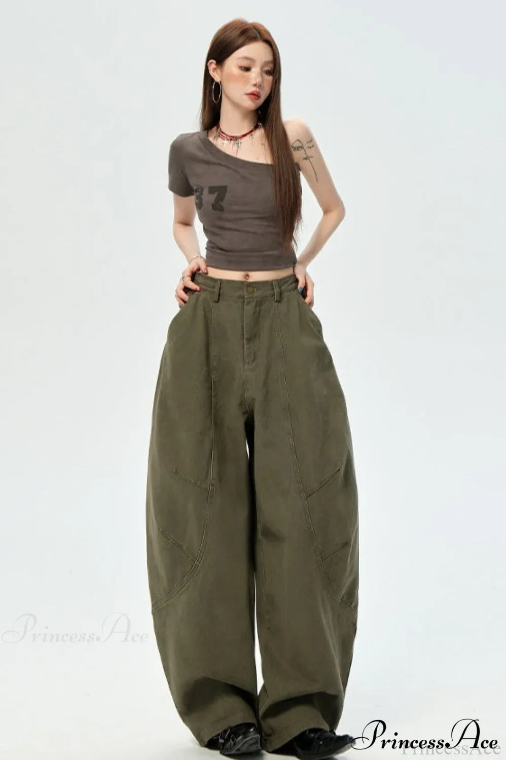 Denim Curved Loose Straight Cargo Pants image 3