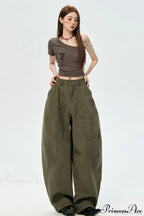 Denim Curved Loose Straight Cargo Pants image 3