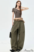 Denim Curved Loose Straight Cargo Pants image 2