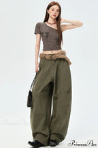 Denim Curved Loose Straight Cargo Pants image 2