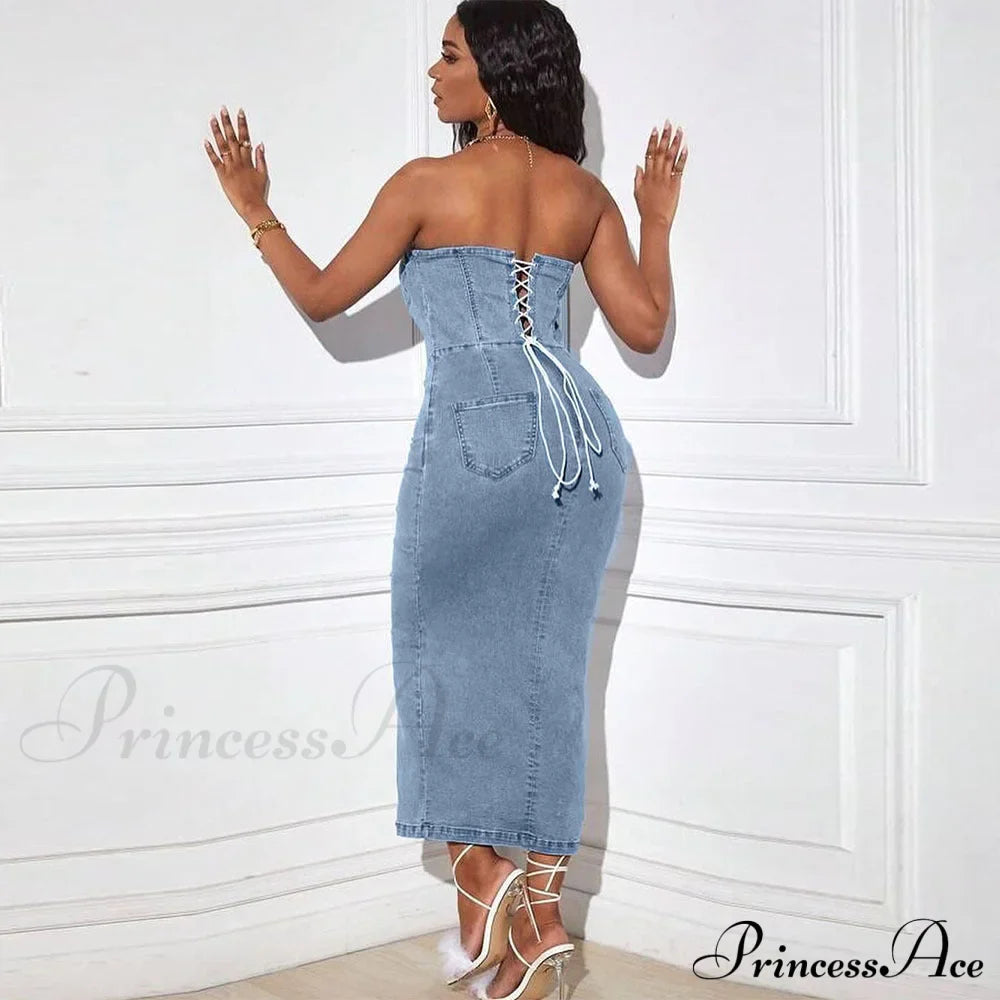 Denim Dreams Stylish Lace-Up Mini Dress image 6
