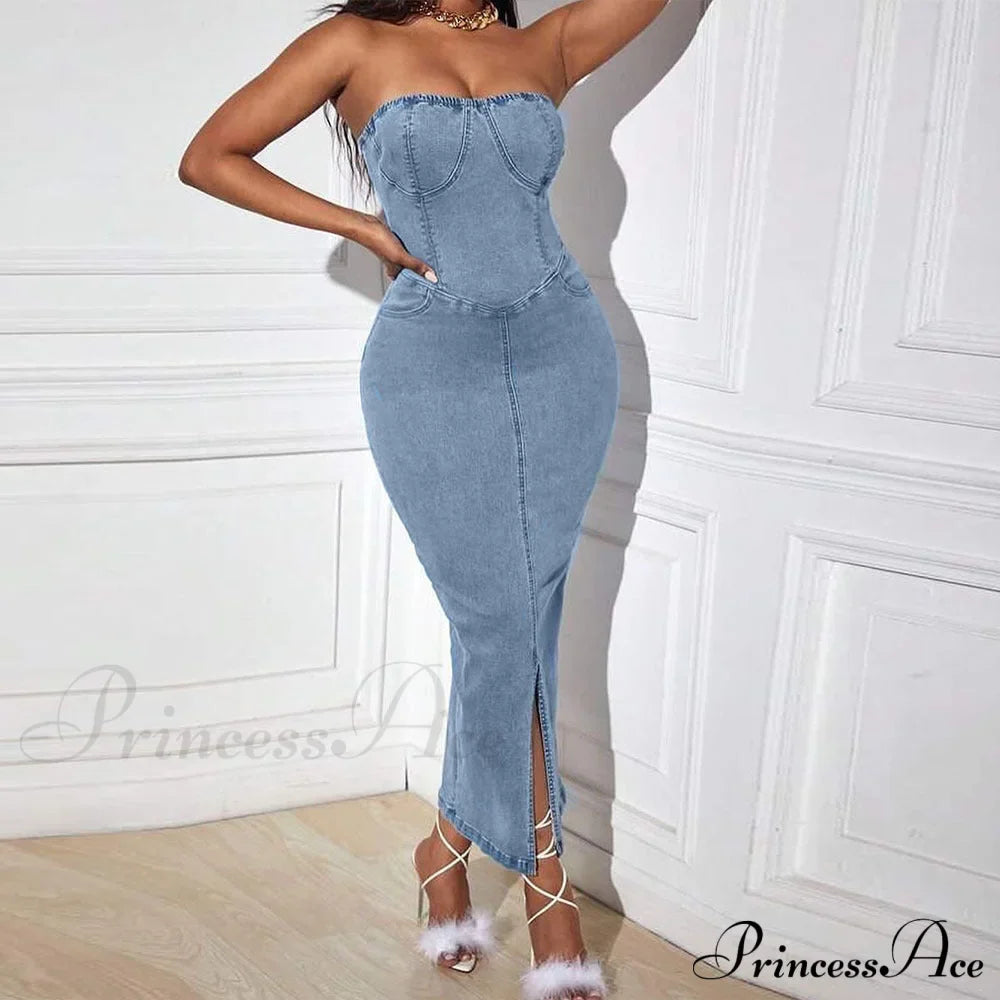 Denim Dreams Stylish Lace-Up Mini Dress image 1
