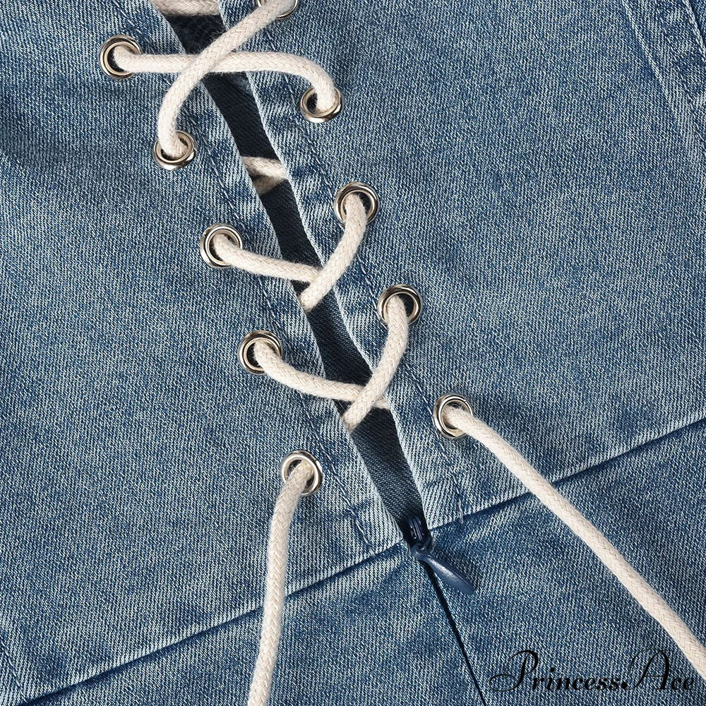 Denim Dreams Stylish Lace-Up Mini Dress image 7