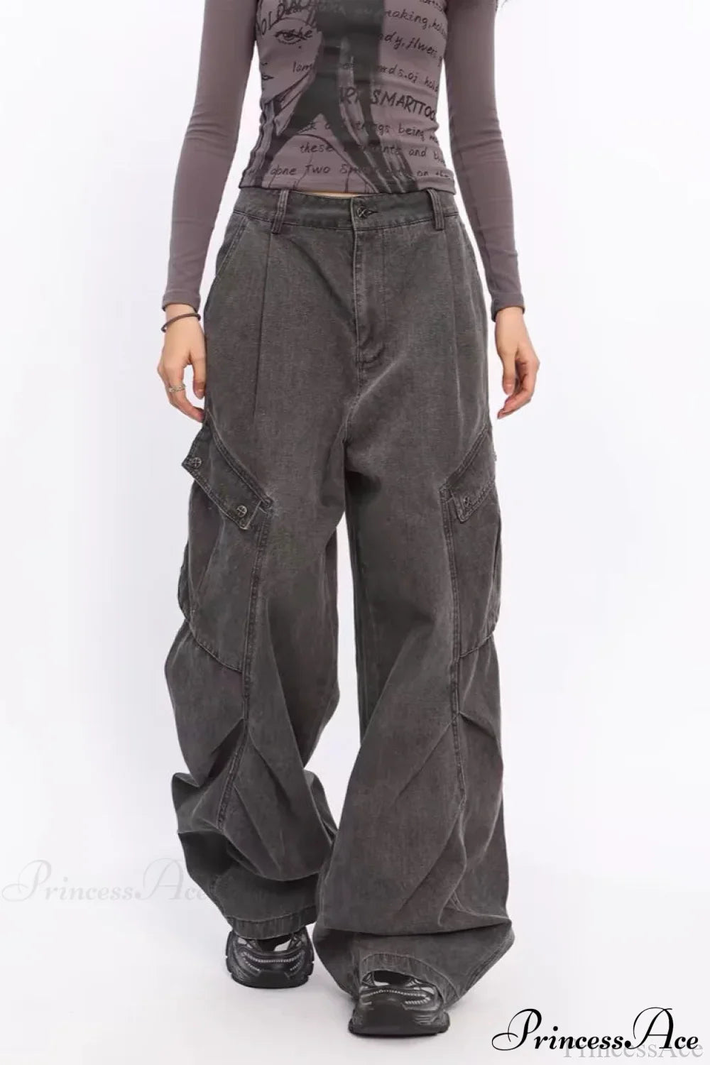 Denim Large Pocket Wide-Leg Cargo Pants image 3
