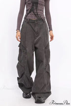 Denim Large Pocket Wide-Leg Cargo Pants image 3