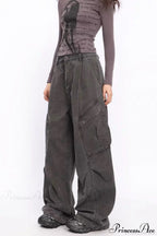 Denim Large Pocket Wide-Leg Cargo Pants image 2